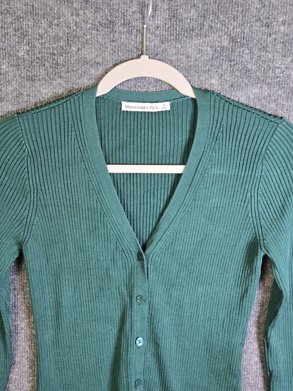 Abercrombie Fitch Cardigan Womens S Forest Green Cropped Rib V Neck Preppy New